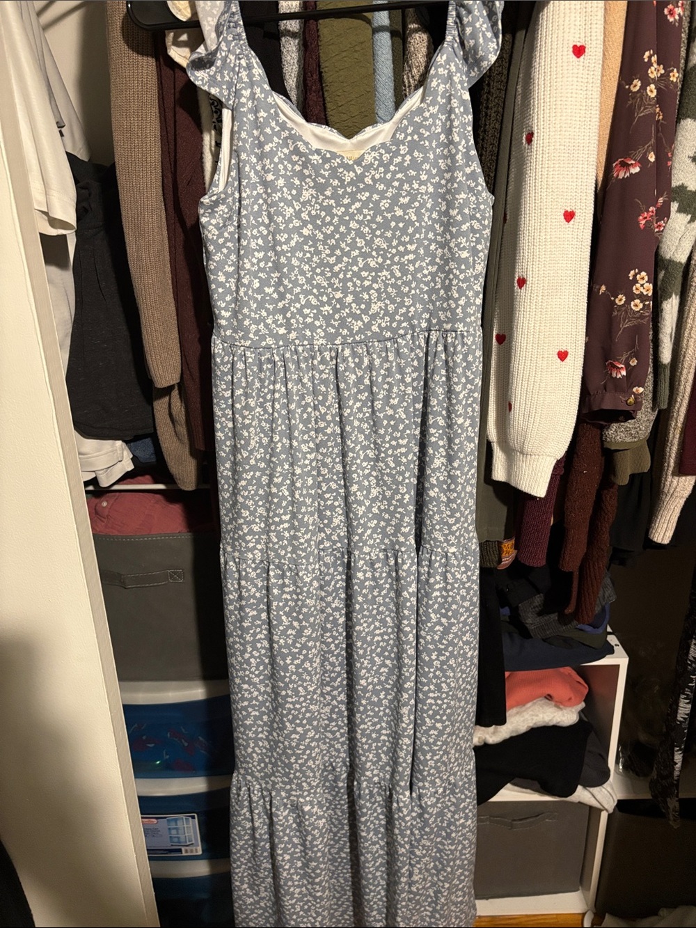 Monteau Light Blue Floral Tiered Maxi Dress
